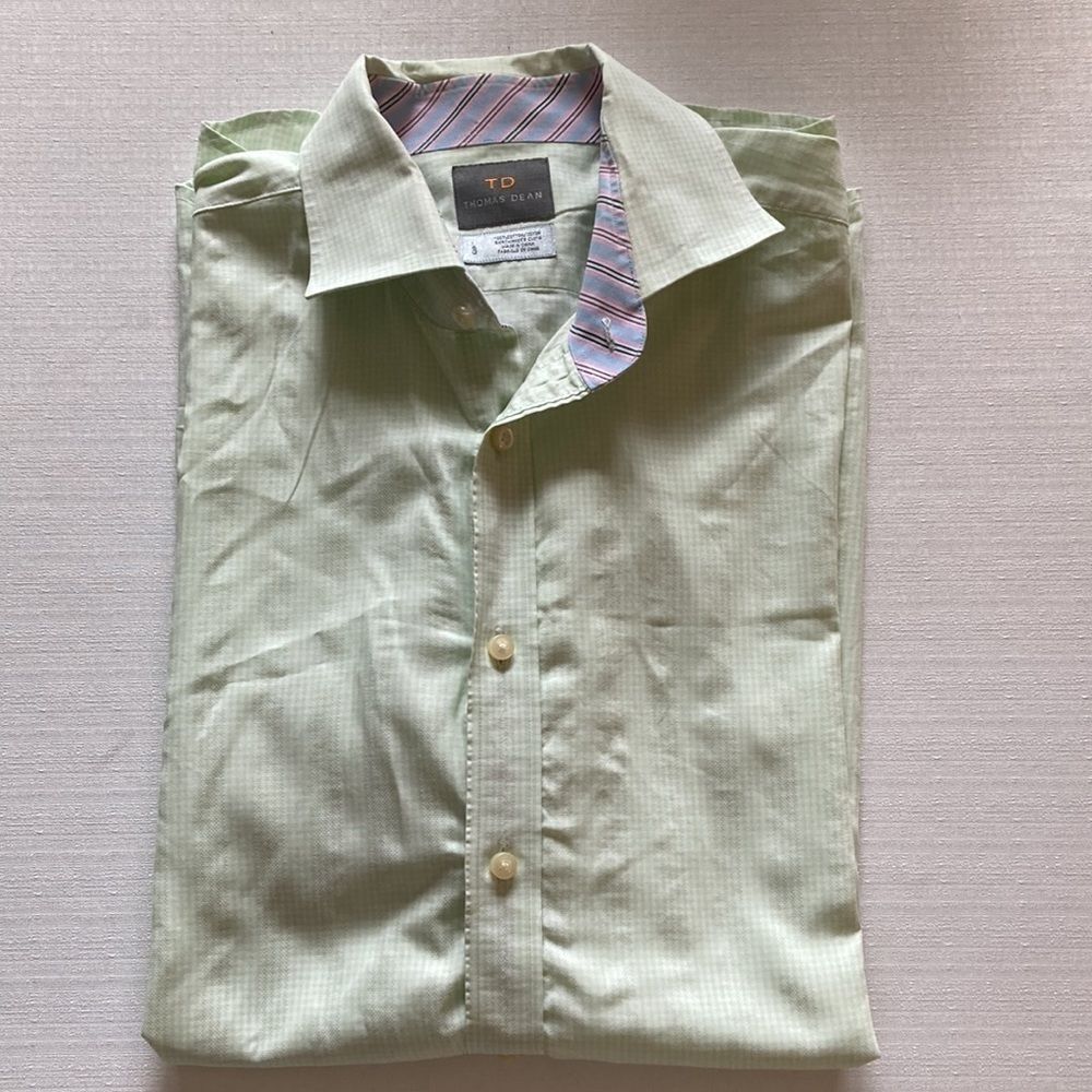 Thomas Dean Men's Long Sleeve Button Front in‎ Celery Green White Size Large - Picture 2 of 9